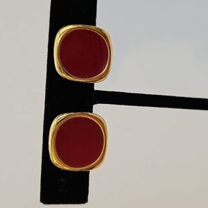 NAPIER Vintage Gold Tone & Burnt Orange Clip-on Earrings